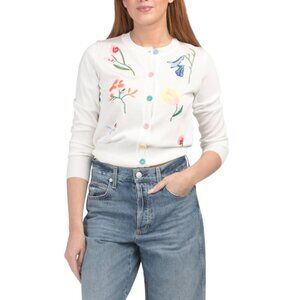 NANCY YANG White Embroidered Floral Cardigan